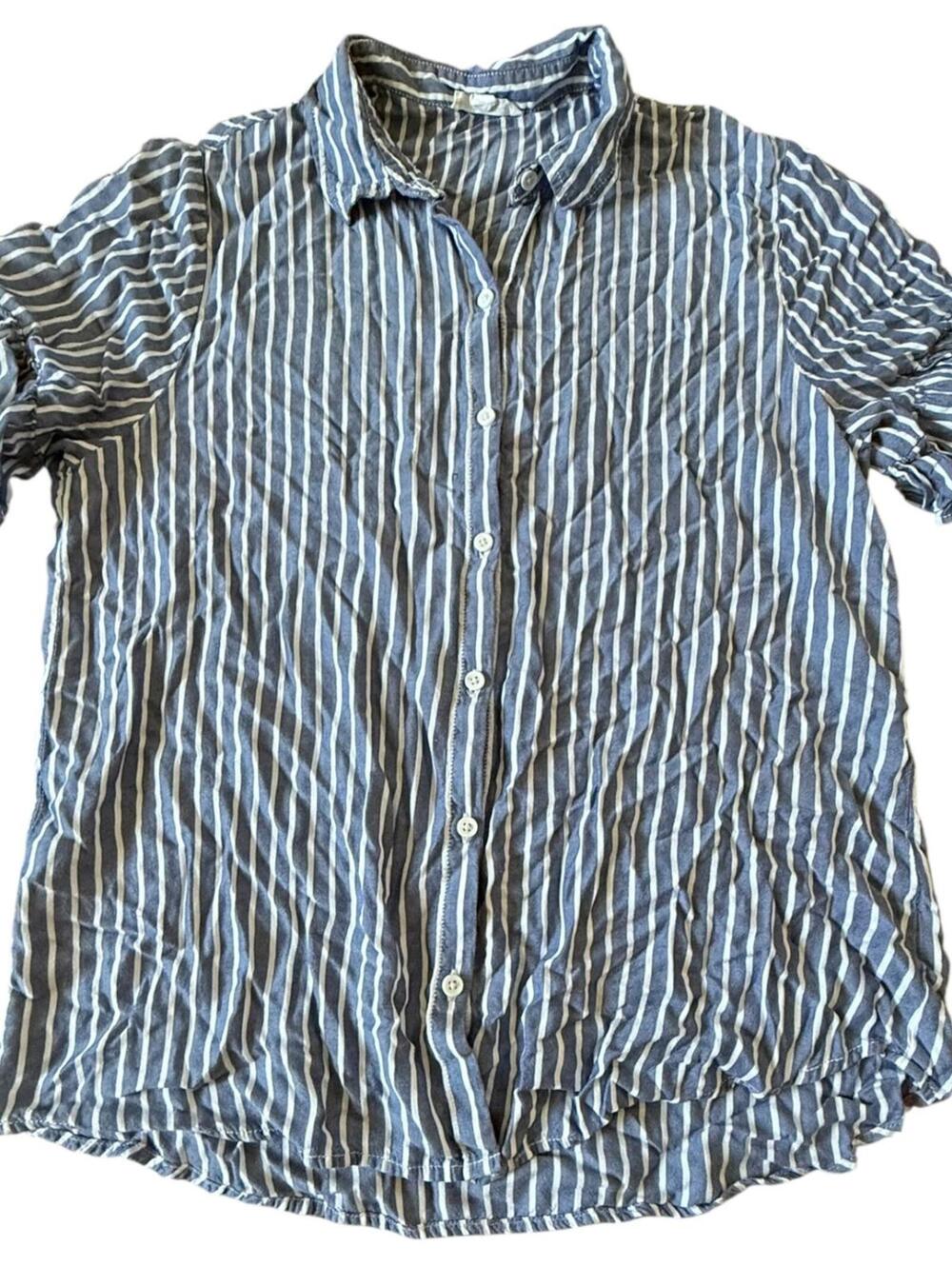 Beachlunchlounge Blue Striped Puff Sleeve Top - Size L